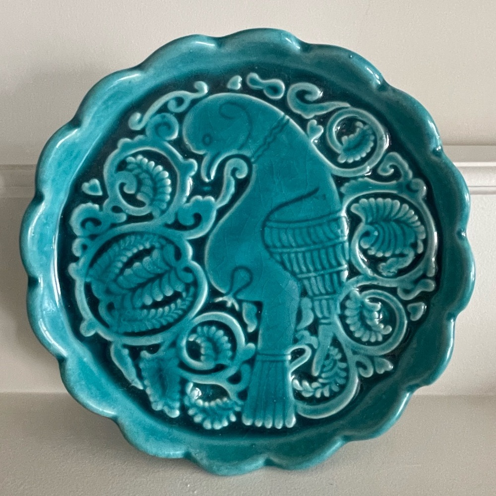 Hand painted ceramic dish with bird design